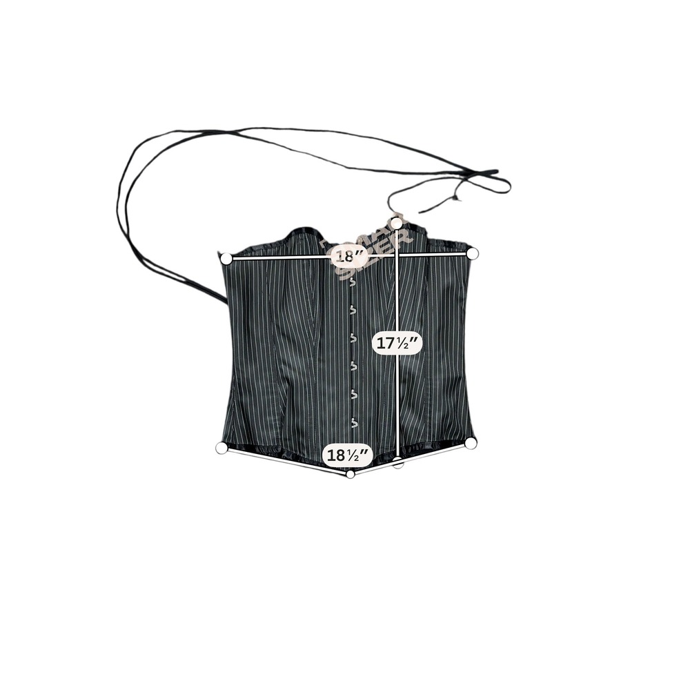 XL Black Pinstripe Corset Lace Up Back Sweetheart Busk Front Steampunk Goth Vamp - Picture 3 of 8